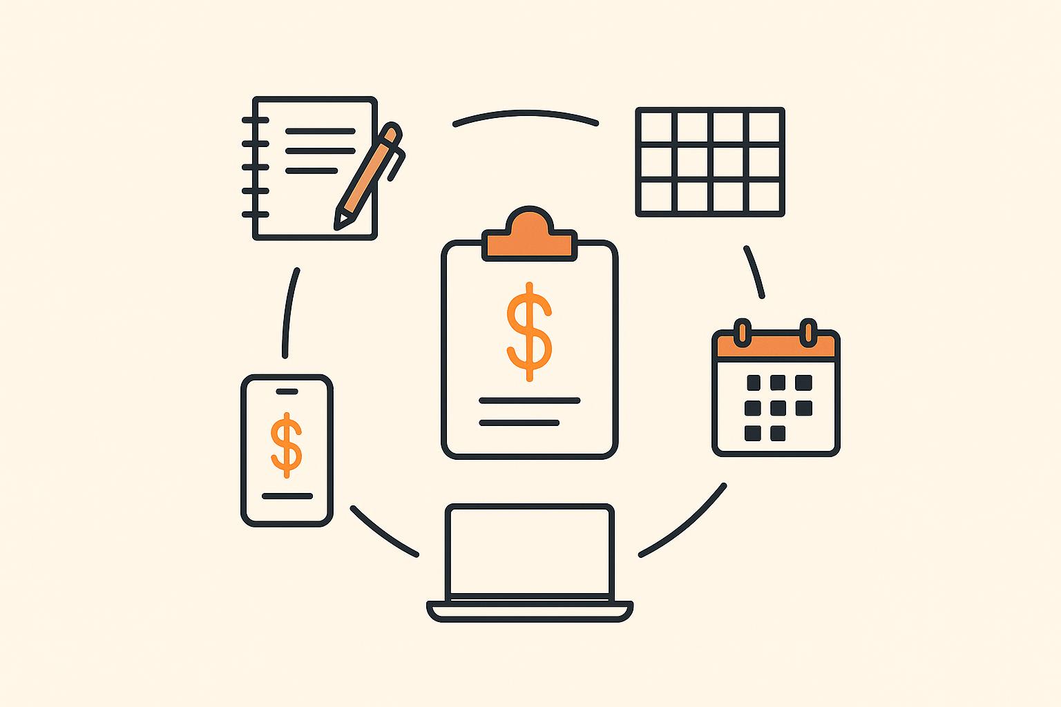 Comparison of different methods for tracking tax residency days including notebook, spreadsheet, and digital tools